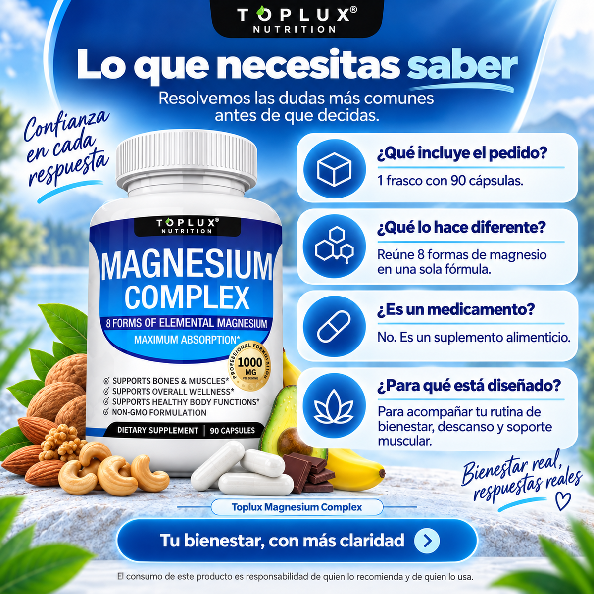 Toplux Magnesium Complex – 8 Formas de Magnesio | 90 Cápsulas